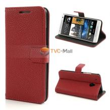 Кожен калъф Flip тефтер със стойка за HTC One mini M4 - червен