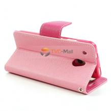 Луксозен кожен калъф Flip тефтер със стойка Mercury за HTC One Mini M4 - розов