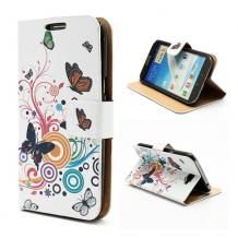 Кожен калъф Flip тефтер със стойка за Samsung Galaxy Note II N7100 / Samsung Note 2 N7100 - бял с пеперуди