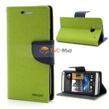 Луксозен кожен калъф Flip тефтер със стойка MERCURY за HTC One M7 - зелен