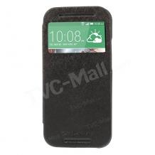 Луксозен кожен калъф Flip тефтер WOW Bumper S-View за HTC One M8 - Mercury GOOSPERY / черен