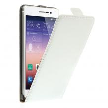 Кожен калъф Flip тефтер Flexi със силиконов гръб за Huawei Ascend G7 - бял