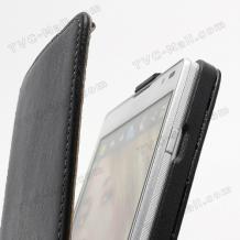 Кожен калъф Flip тефтер за LG Optimus L9 P760 - Черен