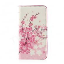Кожен калъф Flip тефтер със стойка за Samsung G900 Galaxy S5 i9600 - peach blossom