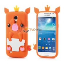 Силиконов калъф / гръб / TPU 3D за Samsung Galaxy S4 Mini I9195 / I9192 / I9190 - Piggy / оранжев