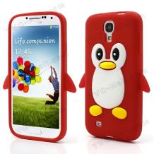 Силиконов предпазен калъф / гръб / TPU 3D за Samsung Galaxy S4 S IV SIV i9500 i9505 - Penguin / червен