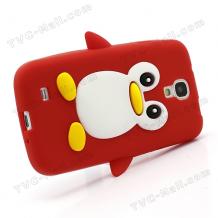 Силиконов предпазен калъф / гръб / TPU 3D за Samsung Galaxy S4 S IV SIV i9500 i9505 - Penguin / червен