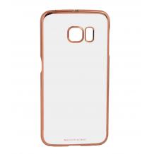 Луксозен силиконов калъф / гръб / TPU MEEPHONG за Samsung Galaxy S6 Edge Plus G928 - прозрачен с розов кант