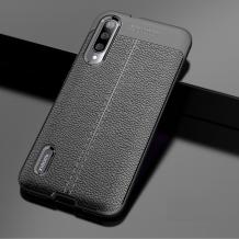 Луксозен силиконов калъф / гръб / TPU за Samsung Galaxy A50/A30s/A50s - черен / имитиращ кожа