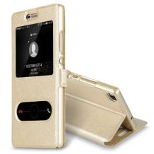 Кожен калъф Flip тефтер S-view със стойка за Apple iPhone 6 / iPhone 6S - Flexi / златен