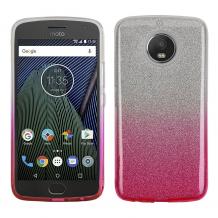 Силиконов калъф / гръб / TPU за Moto G5S+ / Moto G5S Plus - преливащ / сребристо и розово / брокат