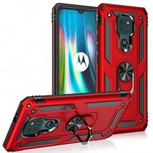 Силиконов гръб TPU Hybrid Magnetic Finger Ring Car Holder за Motorola Moto G9 Play - червен