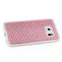Силиконов калъф / гръб / TPU за Samsung Galaxy S6 Edge G925 - розов с камъни