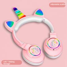 Bluetooth слушалки ЕДНОРОГ с цветни светещи LED ушички МЕ-6 - розови