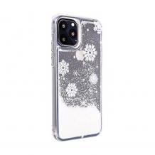 Луксозен твърд гръб 3D Winter Water Case за Samsung Galaxy S10 Plus - прозрачен / течен гръб с бял брокат / Snowflakes