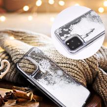 Луксозен твърд гръб 3D Winter Water Case за Huawei P Smart Z / Y9 Prime 2019 - прозрачен / течен гръб с бял брокат / Snowflakes