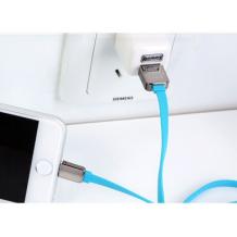 USB кабел REMAX за Apple iPhone 5 / iPhone 5S / iPhone 6 / iPhone 6 plus / iPod Touch 5 / iPhone 5C / iPod Nano 7 - син / плосък