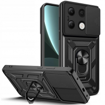 Удароустойчив гръб TPU кейс Slide Camera Case Magnetic Finger Ring Car Holder за Xiaomi Redmi Note 13 4G - черен