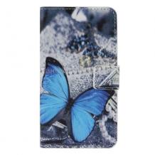Кожен калъф Flip тефтер със стойка за LG L Bello D331 - Blue Butterfly