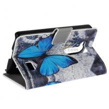 Кожен калъф Flip тефтер със стойка за LG L Fino D290N - Blue Butterfly