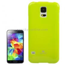 Луксозен силиконов гръб / калъф / TPU за Samsung Galaxy S5 G900 - JELLY CASE Mercury / зелен с брокат