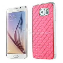 Твърд гръб / капак / с камъни за Samsung Galaxy S6 G920 - розов с метален кант