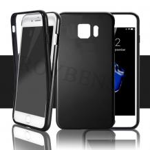 Tвърд гръб 360° със силиконова част за Samsung Galaxy S7 Edge G935 - прозрачно и черно / черен кант / лице и гръб