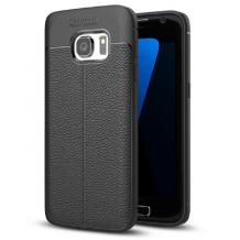 Луксозен силиконов калъф / гръб / TPU за Samsung Galaxy S7 G930 - черен / имитиращ кожа