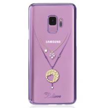 Луксозен твърд гръб KINGXBAR Swarovski Diamond за Samsung Galaxy S9 G960 - прозрачен с лилав кант / колие