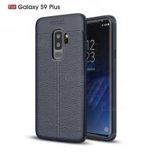 Луксозен силиконов калъф / гръб / TPU за Samsung Galaxy S9 Plus G965 - тъмно син / имитиращ кожа