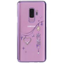 Луксозен твърд гръб KINGXBAR Swarovski Diamond за Samsung Galaxy S9 Plus G965 - прозрачен с лилав кант / Love