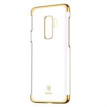 Луксозен твърд гръб Baseus Glitter Case за Samsung Galaxy S9 G960 - прозрачен / златист кант