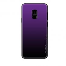 Луксозен стъклен твърд гръб за Samsung Galaxy J7 2017 J730 - преливащ / лилаво и черно