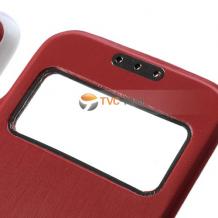 Kожен калъф Flip Cover S-View тип тефтер със стойка за Samsung Galaxy S4 mini i9190 / i9192 / i9195 - червен