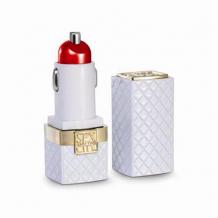 Mини USB зарядно за кола / Mini USB Car Charger Sex And The City 12V-24V / 5V-2.1A - бял / червило