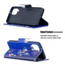 Кожен калъф Flip тефтер Flexi със стойка за Samsung Galaxy A02s - тъмно син / пеперуди