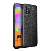 Луксозен силиконов калъф / гръб / TPU Auto Focus за Samsung Galaxy A31 - черен / имитиращ кожа