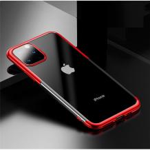 Луксозен силиконов калъф / гръб / TPU Baseus Shining Case за Apple iPhone 11 Pro Max 6.5'' - прозрачен / червен кант