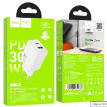 Универсално зарядно устройство / адаптер / HOCO N71 Nuevo PD30W+QC3.0 / Dual Port Charger / USB & Type C - бяло