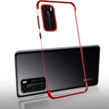Луксозен силиконов калъф / гръб / TPU кейс за Huawei P40 Pro - прозрачен / червен кант