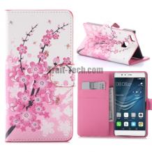 Кожен калъф Flip тефтер със стойка за Huawei P9 Lite - Peach Blossom