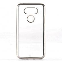 Луксозен силиконов калъф / гръб / TPU за LG G5 - прозрачен / сребрист кант