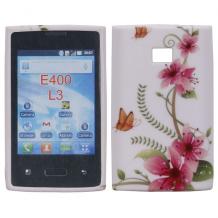 Силиконов гръб / калъф / ТПУ за LG Optimus L3 E400 - розови цветя и пеперуди