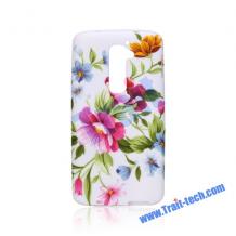 Силиконов калъф / гръб / TPU за LG Optimus G2 D802 / LG G2 - бял с цветя