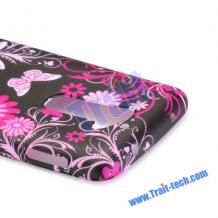 Силиконов калъф / гръб / TPU за LG Optimus G2 D802 / LG G2 - черен с цветя и пеперуди
