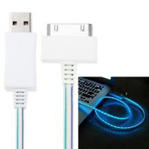 USB кабел за Apple iPhone 4 / iPhone 4S - светещ / син