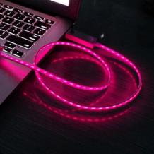 USB кабел за Apple iPhone 4 / iPhone 4S - светещ / розов