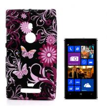 Силиконов калъф / гръб / TPU за Nokia Lumia 925 - черен с цветя и пеперуди