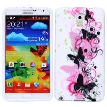 Силиконов калъф / гръб / TPU за Samsung Galaxy Note 3 N9000 / Note 3 N9005 - розови и черни пеперуди