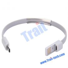 Micro USB кабел за зареждане и пренос на данни / USB Data Charging Line - бял / тип гривна